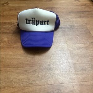 Purple and White Trucker Hat with Bold Text